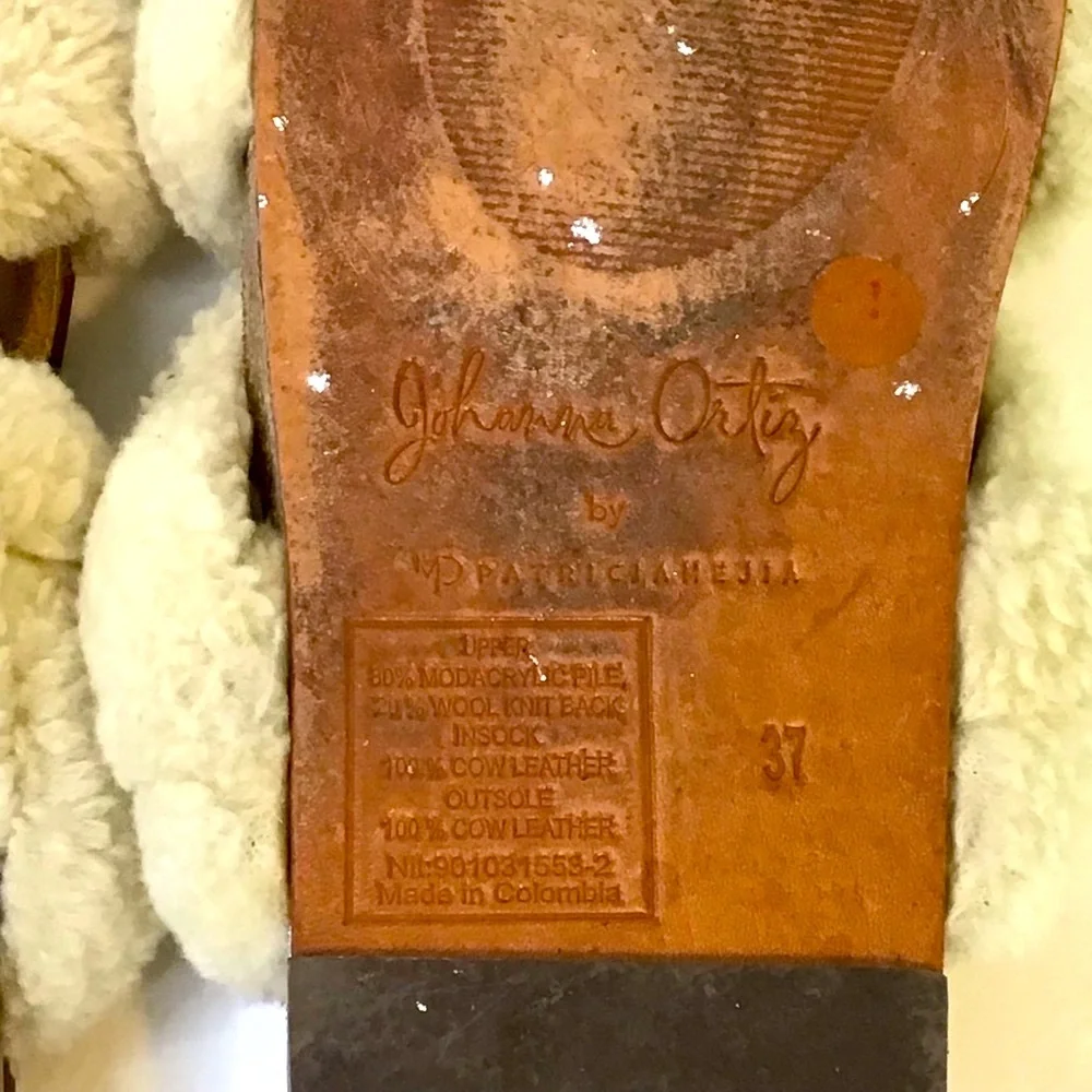 Johanna Ortiz Cream Sherpa Braided Crisscross Slide Cork Sole Sandals 37 - Picture 6 of 6